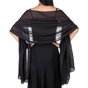 Women Black Elegant Soft Sheer Chiffon Stole Bride Wedding Shawls and Wraps